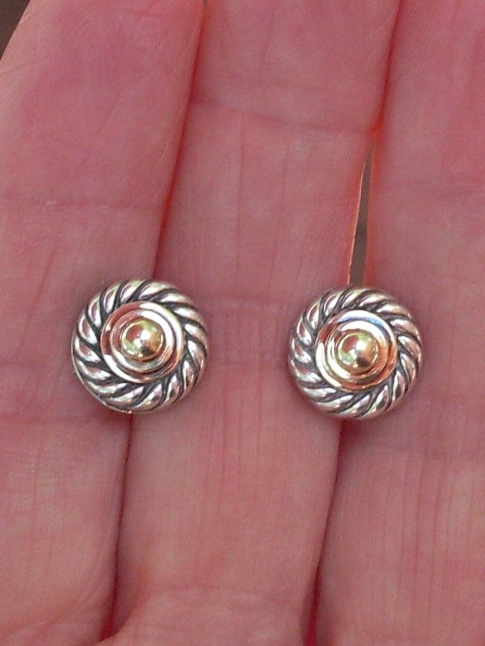 Retired David Yurman Gold Dome Cookie Earrings 14K/925 - No Dents in Gold Dome